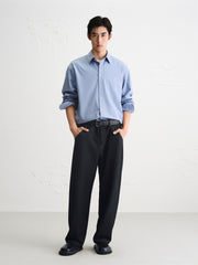 Men's Vintage Contrast-Stitched Wide-Leg Faux Denim Pants