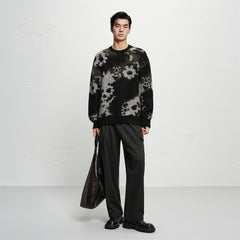 Men's Allover Contrast Floral Jacquard Sweater