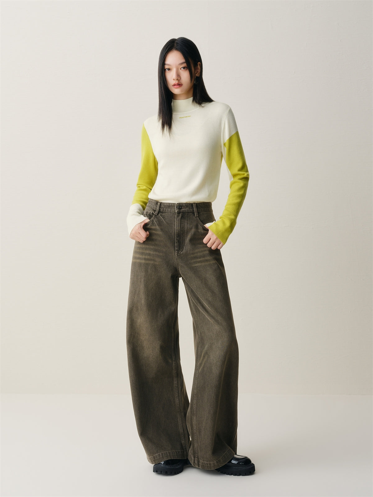 Women's Contrast Mock-Neck Knit Top