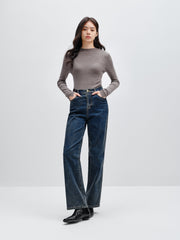 Women's Washed High Waist Straight Jeans