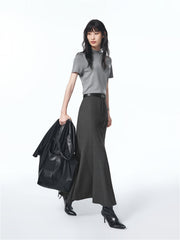 Women's Grey Sheep Wool Maxi Mermaid Skirt