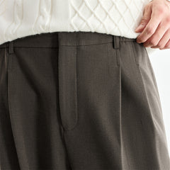 Men's Pleated Wide-Leg Fleece-Lined Suit Pants