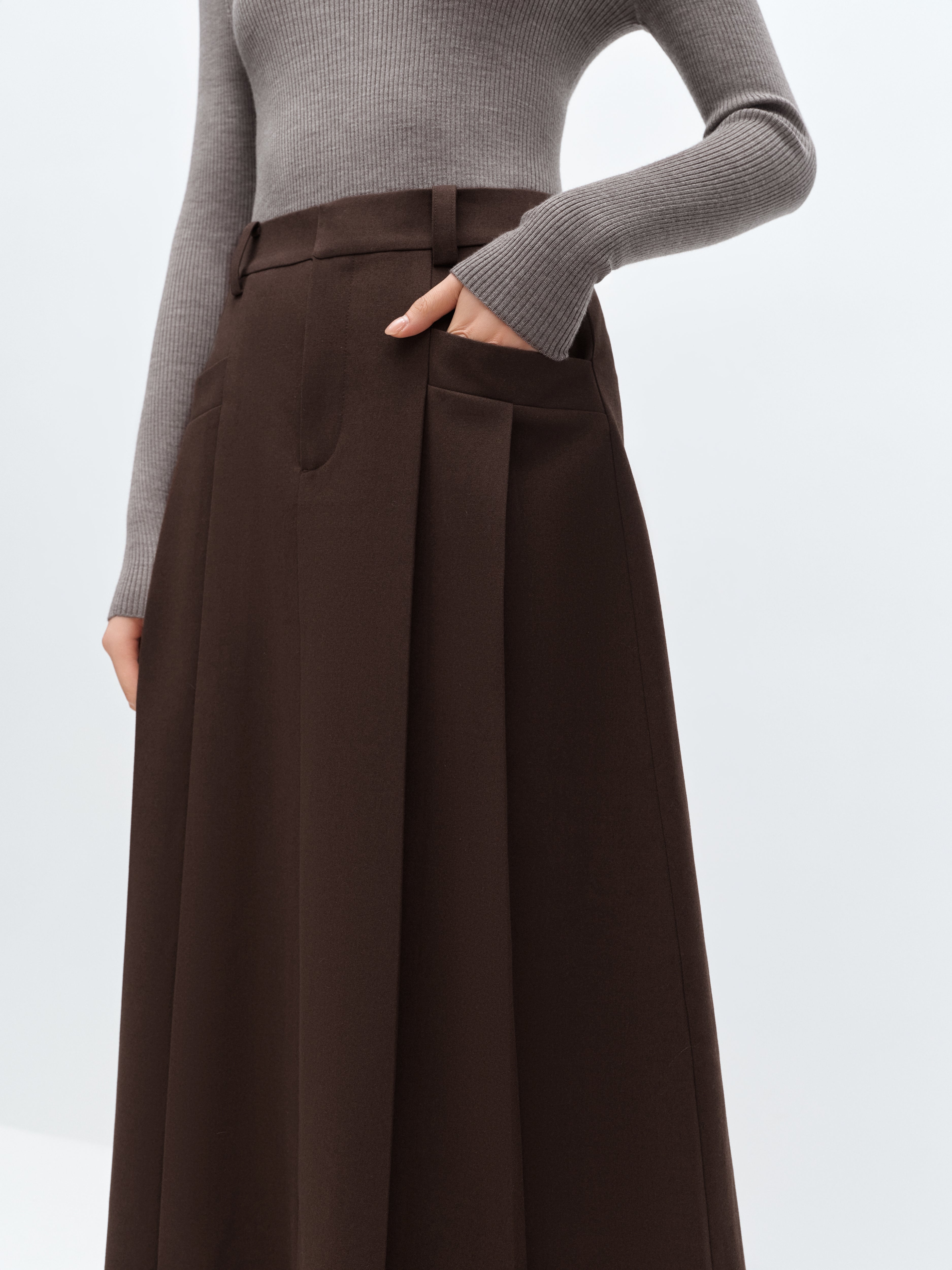 *US Final Sale*Women's Pleated A Line Midi Skirt