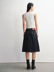 Women's Dark Blue Denim Midi Skirt