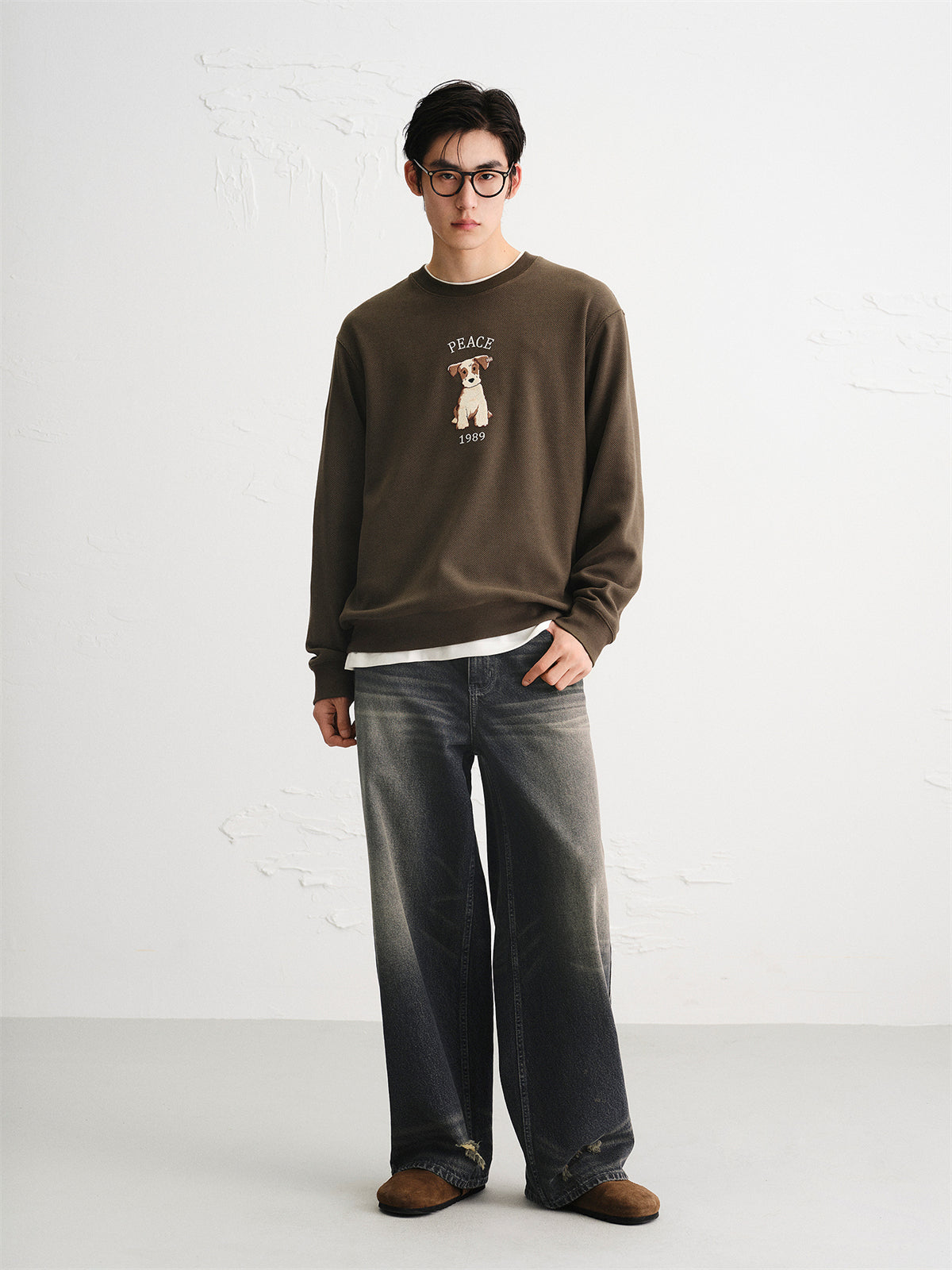 Men's Vintage Distressed Ripped Wide-Leg Cotton Jeans