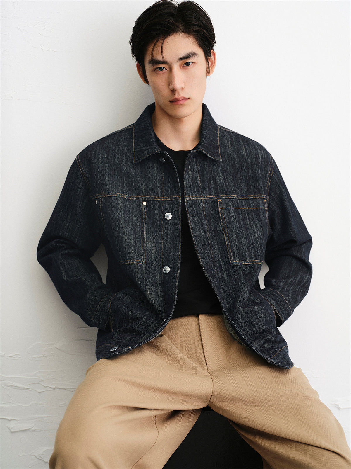 Men's Vintage Textured Boxy Denim Jacket