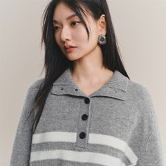 Women's Pure Wool Mock-Neck Striped Sweater