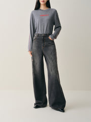 Women's High-Waist Ombre Splatter Wide-Leg Jeans