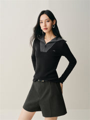 Women's Wool-Blend Wide-Lapel Knit Pullover