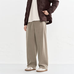 Men's Khaki Drawstring-Waist Straight Pants