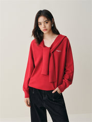 Women's V-Neck Knit Sweater with Detachable Hooded Cape