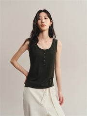 Women's Wool U-Neck Knit Vest in Yangtze Yarn