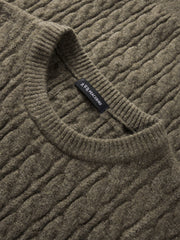 Men's Brown Cable-Knit Contrast-Stripe Sweater