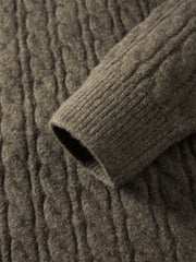 Men's Brown Cable-Knit Contrast-Stripe Sweater