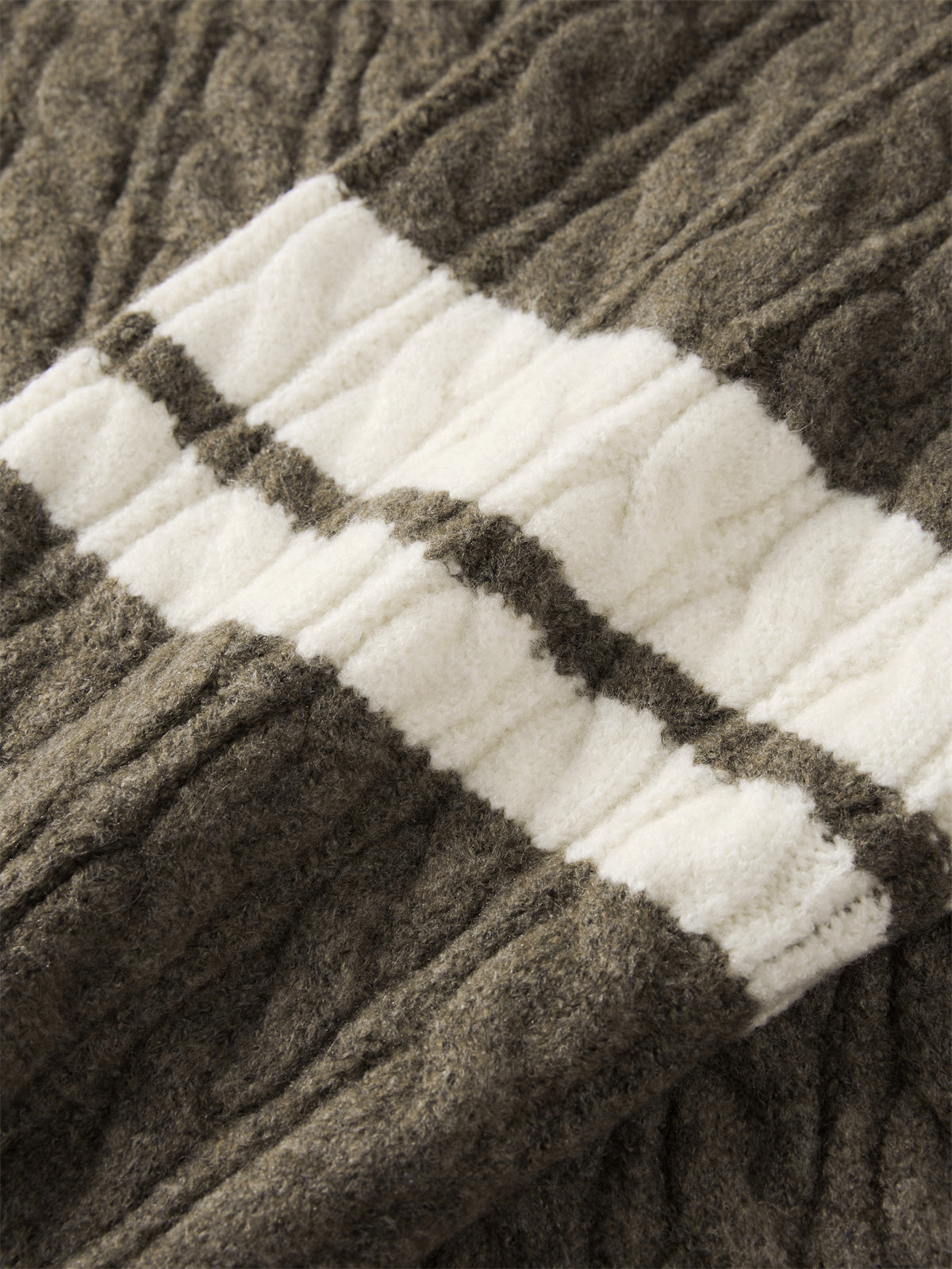 Men's Brown Cable-Knit Contrast-Stripe Sweater
