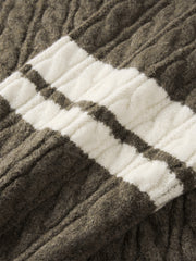 Men's Brown Cable-Knit Contrast-Stripe Sweater
