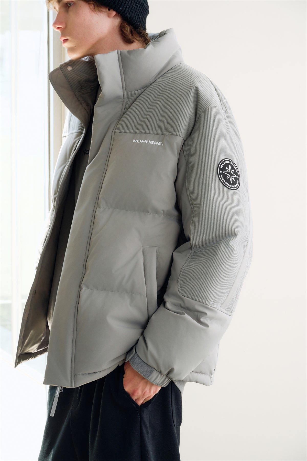 Men's Corduroy Spliced Puffer Jacket