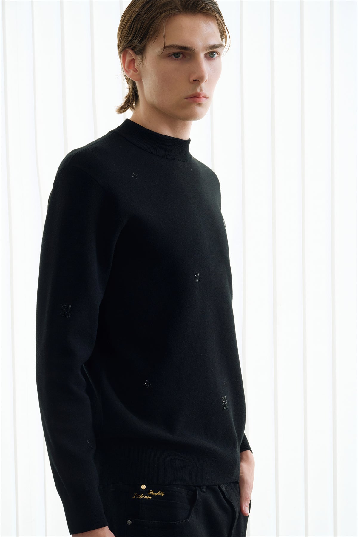 Men's Half Turtleneck Rhinestone Pullover