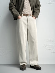 Men's Casual Straight-Leg Denim-Look White Pants