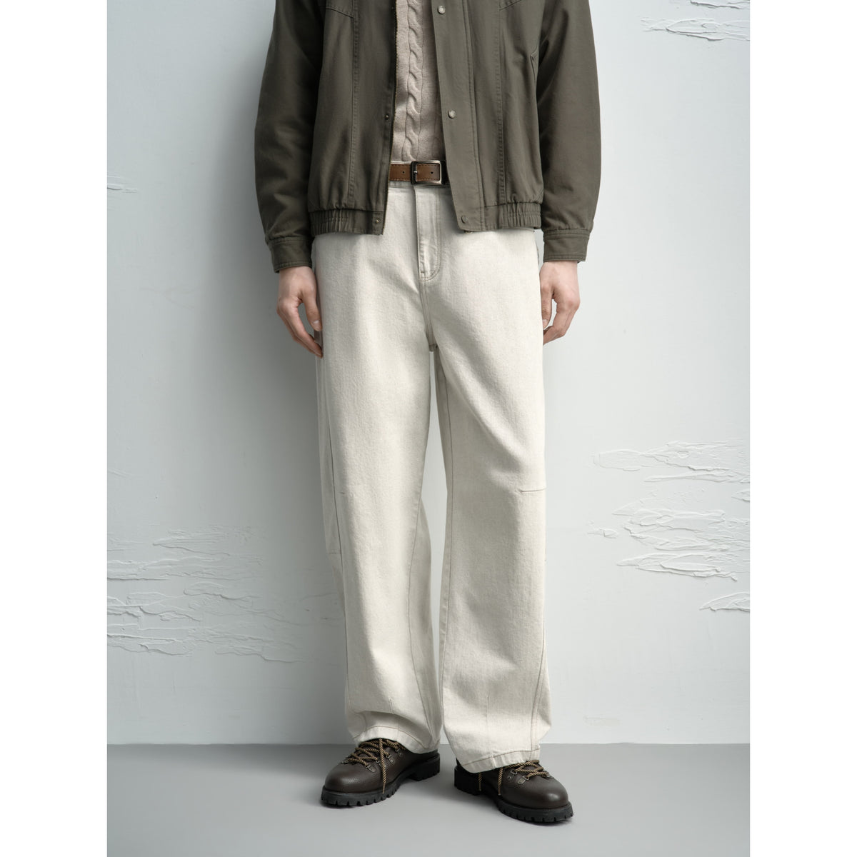 Men's Casual Straight-Leg Denim-Look White Pants
