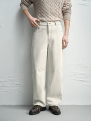 Men's Casual Straight-Leg Denim-Look White Pants