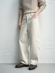 Men's Casual Straight-Leg Denim-Look White Pants