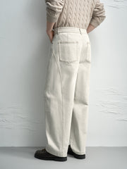 Men's Casual Straight-Leg Denim-Look White Pants