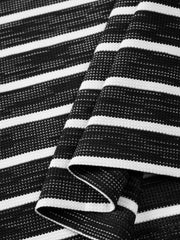 Men's Casual Black & White Striped Embroidered Long-Sleeve T-Shirt