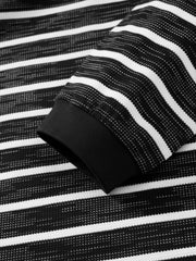 Men's Casual Black & White Striped Embroidered Long-Sleeve T-Shirt