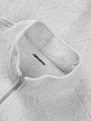 Men's Casual Grey Jacquard-Texture Half-Zip Sweatshirt