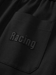 Men's Casual Black Letter-Patch Elastic-Waist Sweatpants