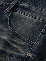 Men's Casual Heat-Retaining Straight-Leg Whiskered Wash Jeans