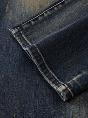 Men's Casual Heat-Retaining Straight-Leg Whiskered Wash Jeans