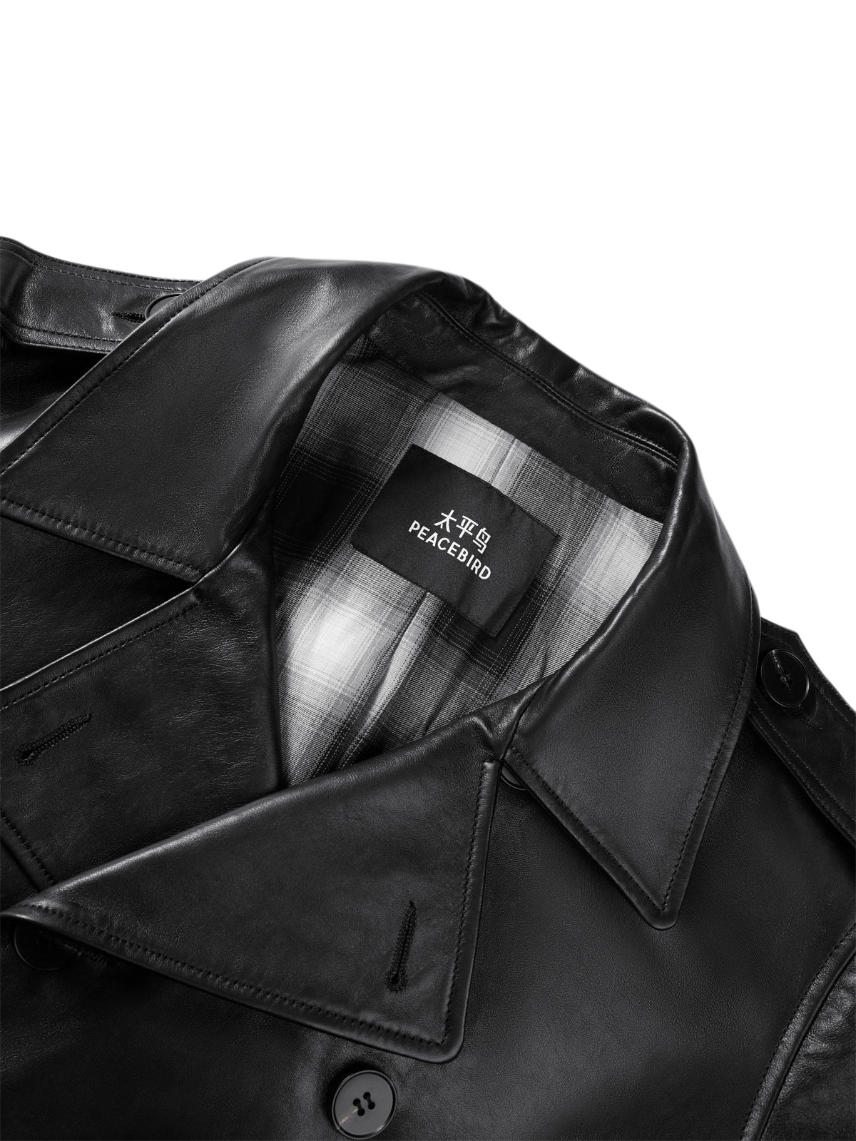 Men's Long Double-Breasted Leather Coat