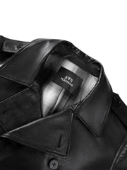 Men's Long Double-Breasted Leather Coat