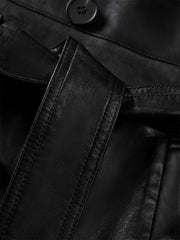 Men's Long Double-Breasted Leather Coat