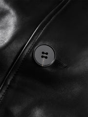 Men's Long Double-Breasted Leather Coat