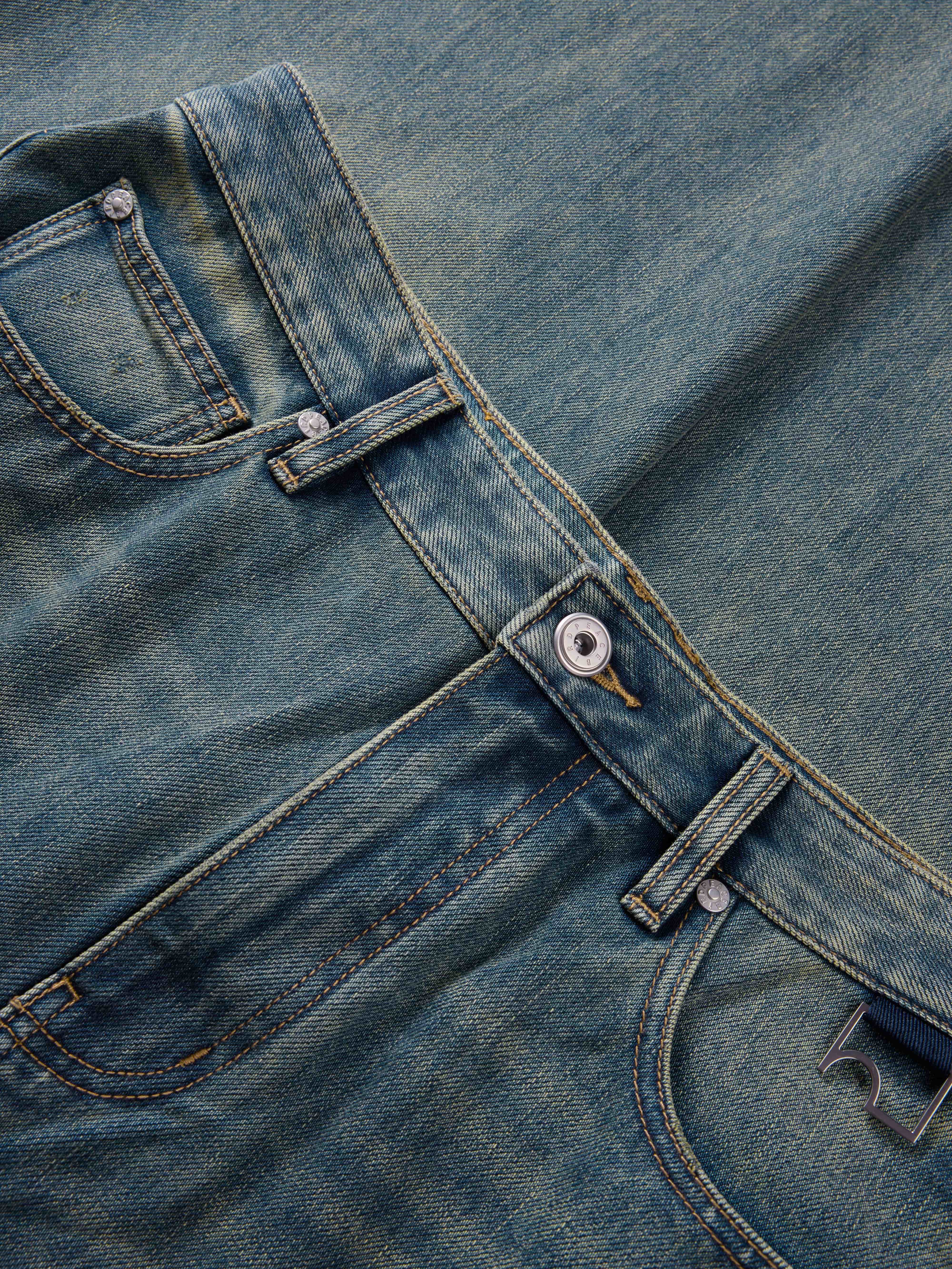 Men's Contrast Distressed Wide-Leg Jeans