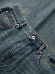 Men's Contrast Distressed Wide-Leg Jeans