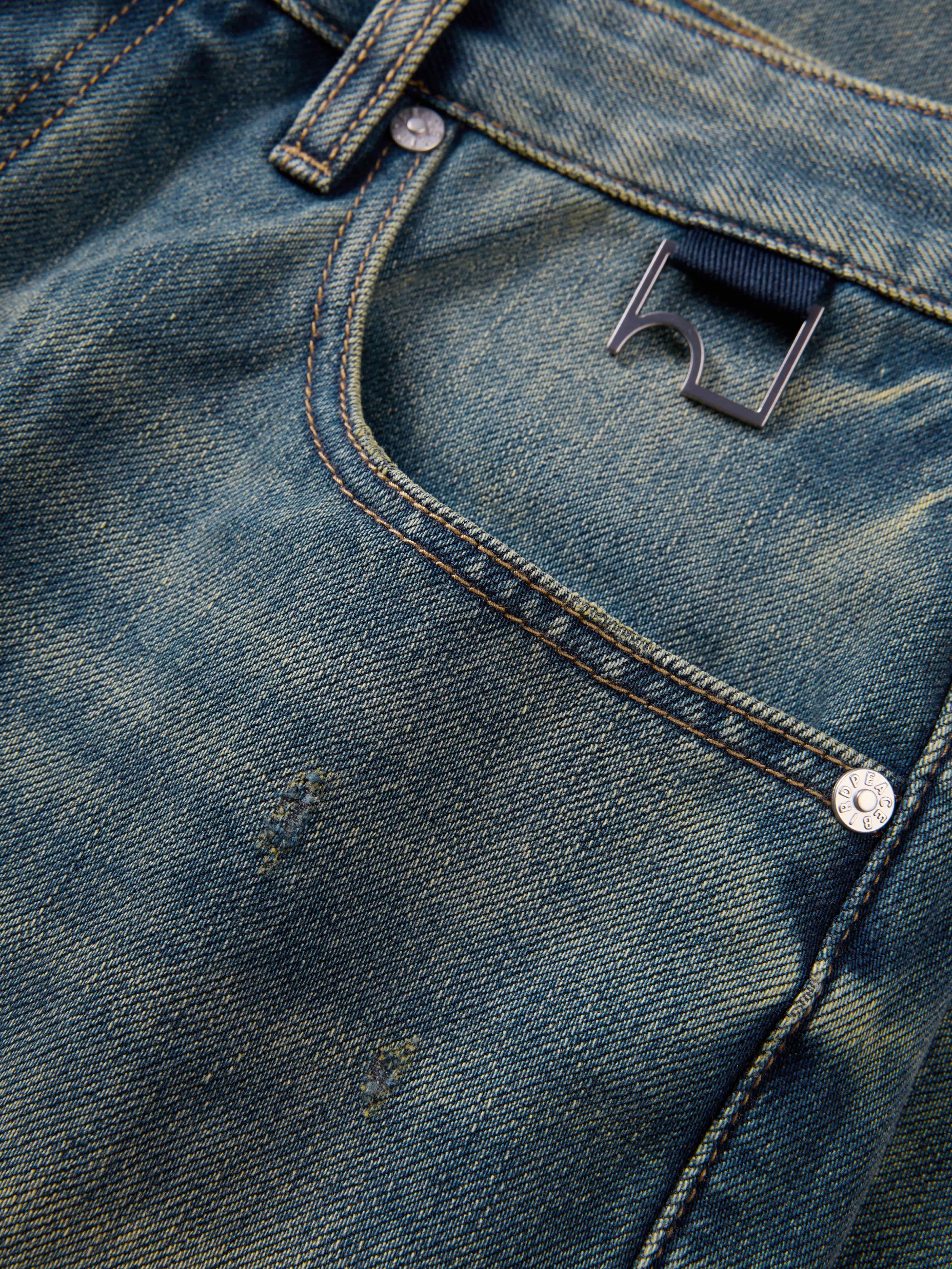 Men's Contrast Distressed Wide-Leg Jeans