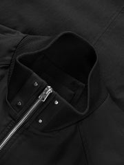 Men's Casual Black Stand-Collar Zip Jacket