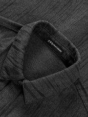 Men's Casual Grey Crinkled-Texture Denim Shirt