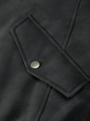 Men's Casual PU Leather Fleece-Collar Jacket-Style Down Jacket