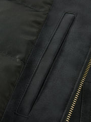 Men's Casual PU Leather Fleece-Collar Jacket-Style Down Jacket