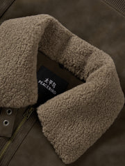 Men's Casual PU Leather Fleece-Collar Jacket-Style Down Jacket