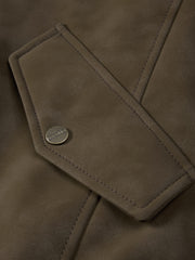 Men's Casual PU Leather Fleece-Collar Jacket-Style Down Jacket