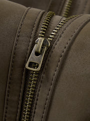 Men's Casual PU Leather Fleece-Collar Jacket-Style Down Jacket