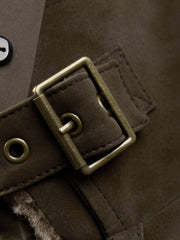 Men's Casual PU Leather Fleece-Collar Jacket-Style Down Jacket
