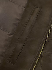 Men's Casual PU Leather Fleece-Collar Jacket-Style Down Jacket