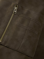 Men's Casual PU Leather Fleece-Collar Jacket-Style Down Jacket
